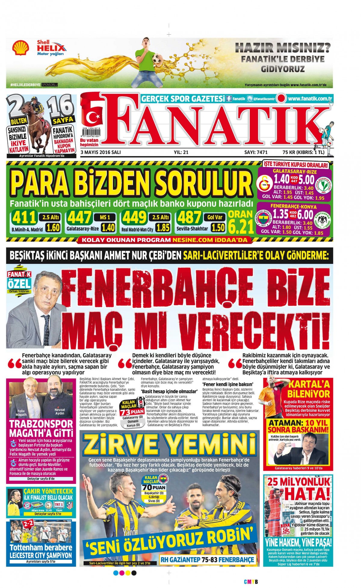 3 Mayıs 2016 gazete manşetleri - 847