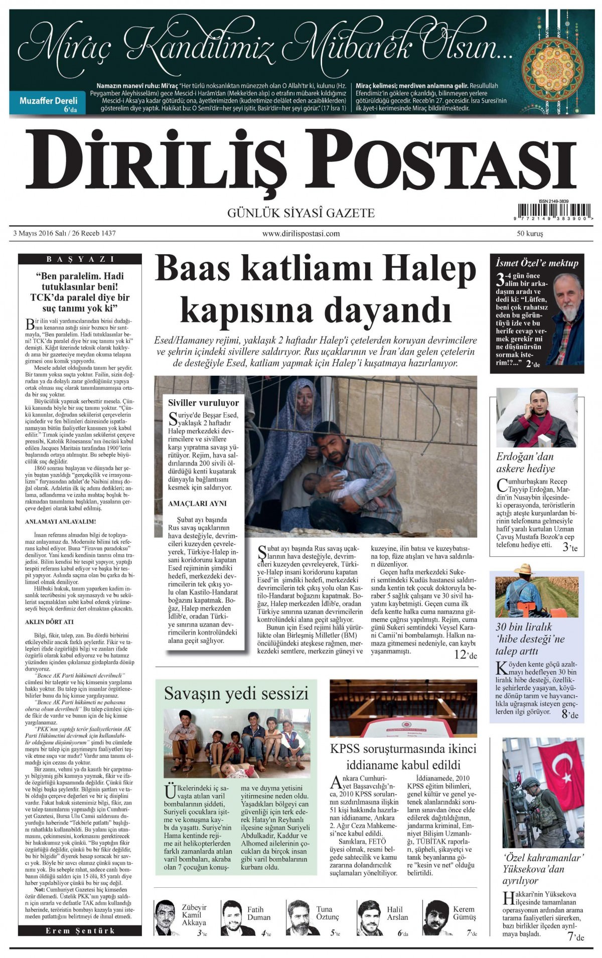 3 Mayıs 2016 gazete manşetleri - 737