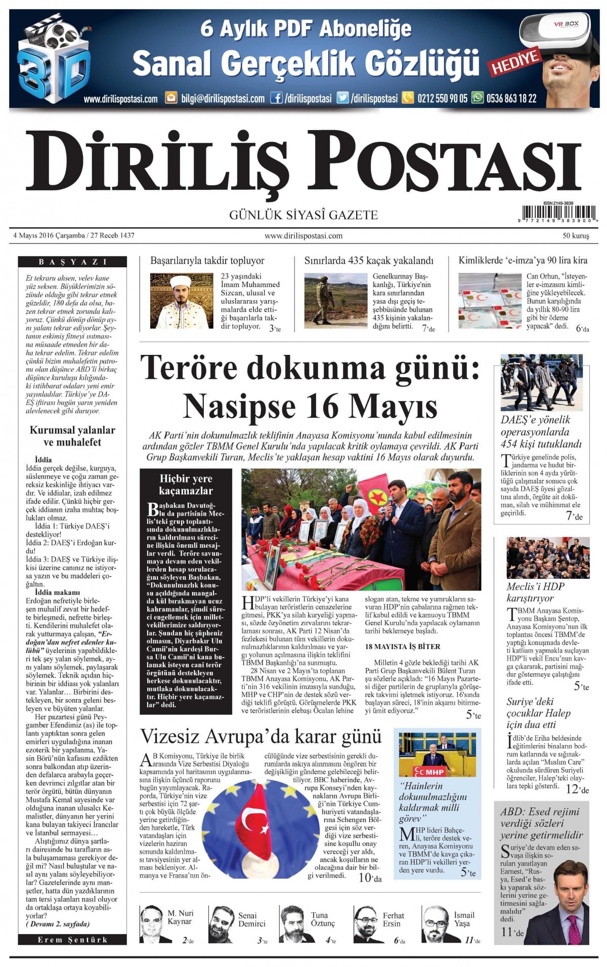 4 Mayıs 2016 gazete manşetleri - 574