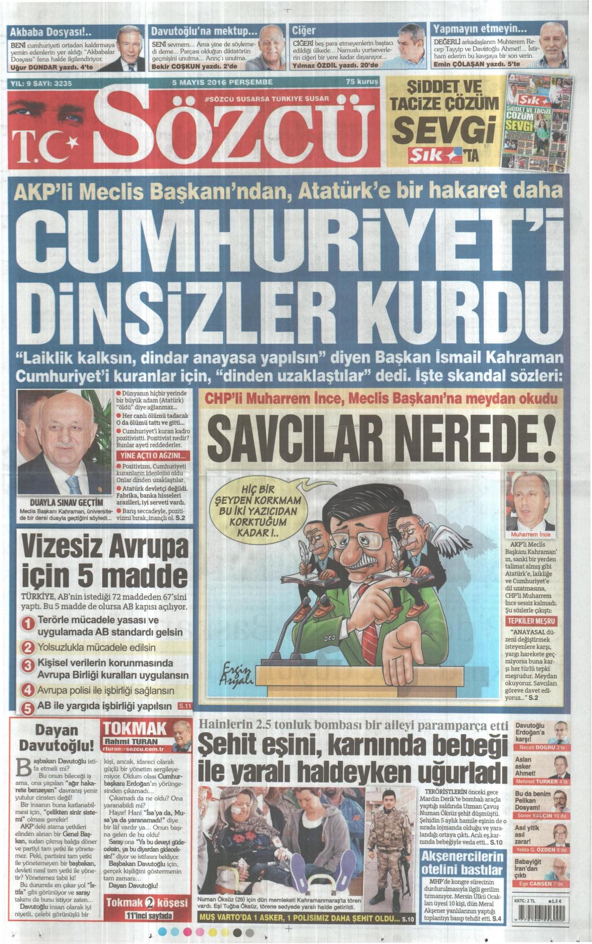 5 Mayıs 2016 gazete manşetleri - 694