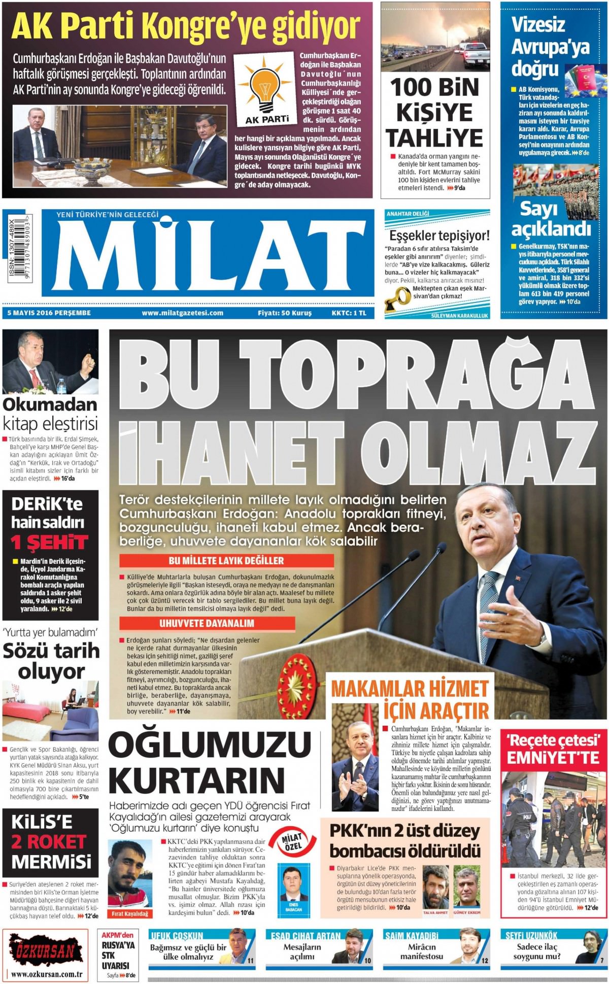 5 Mayıs 2016 gazete manşetleri - 801