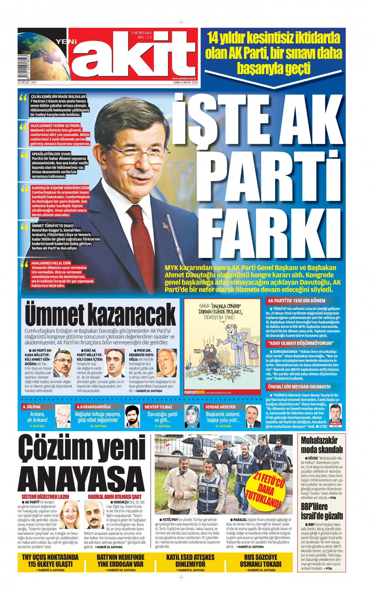 6 Mayıs 2016 gazete manşetleri - 1