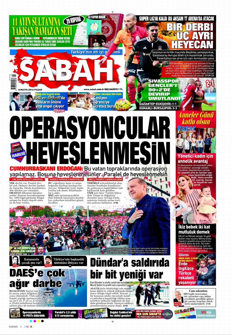 8 Mayıs 2016 gazete manşetleri - 872