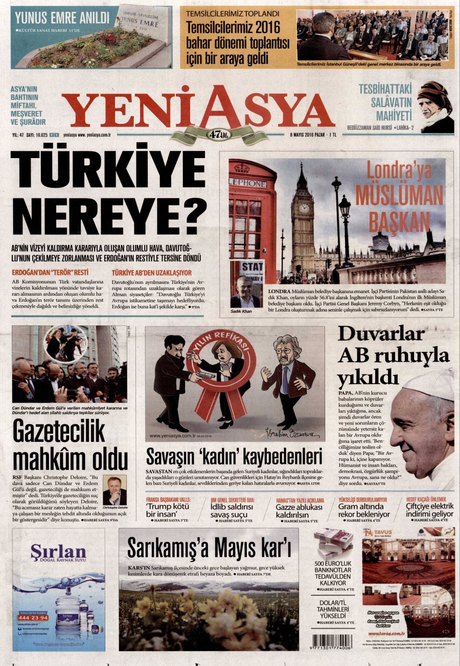 8 Mayıs 2016 gazete manşetleri - 934