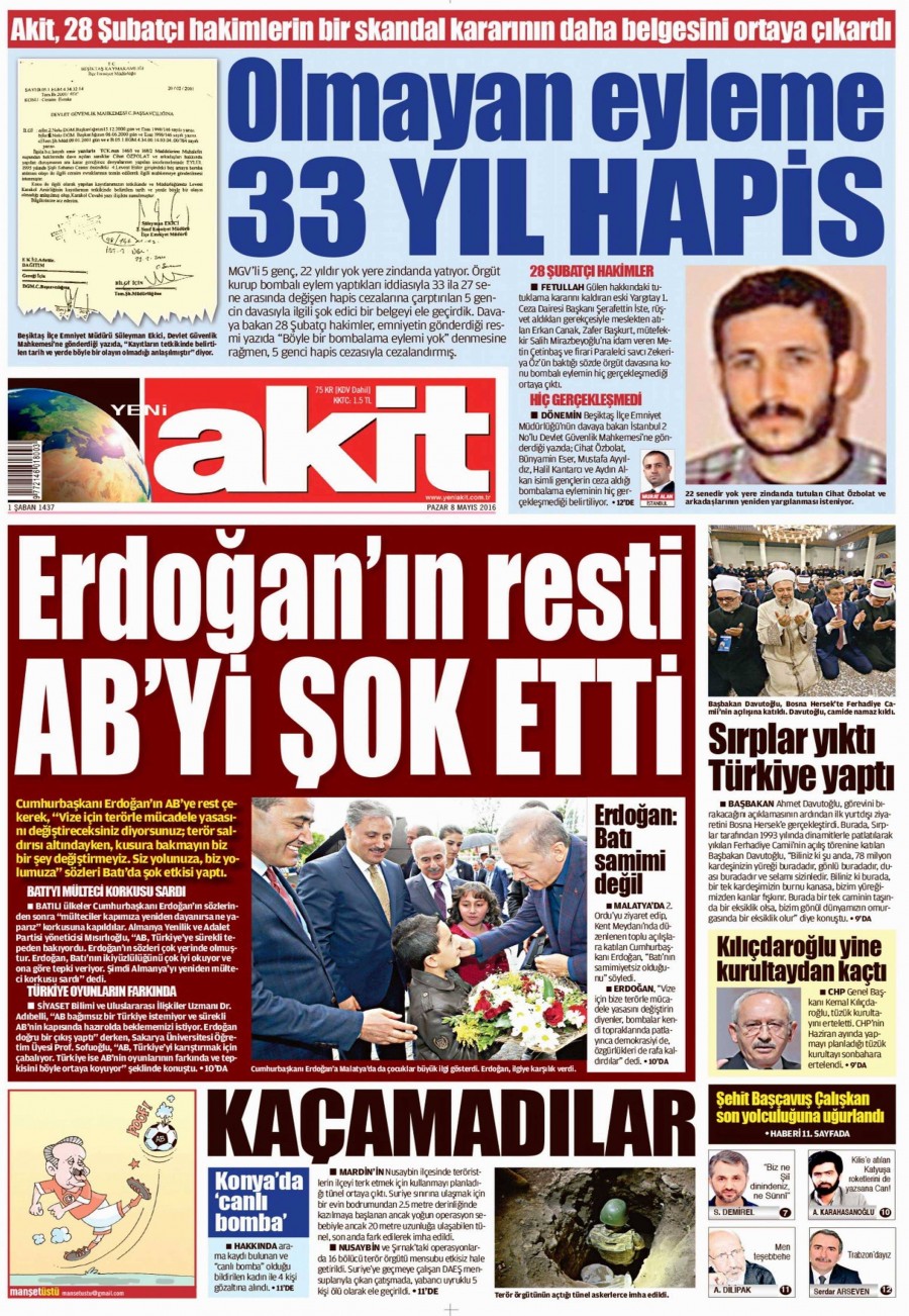 8 Mayıs 2016 gazete manşetleri - 594