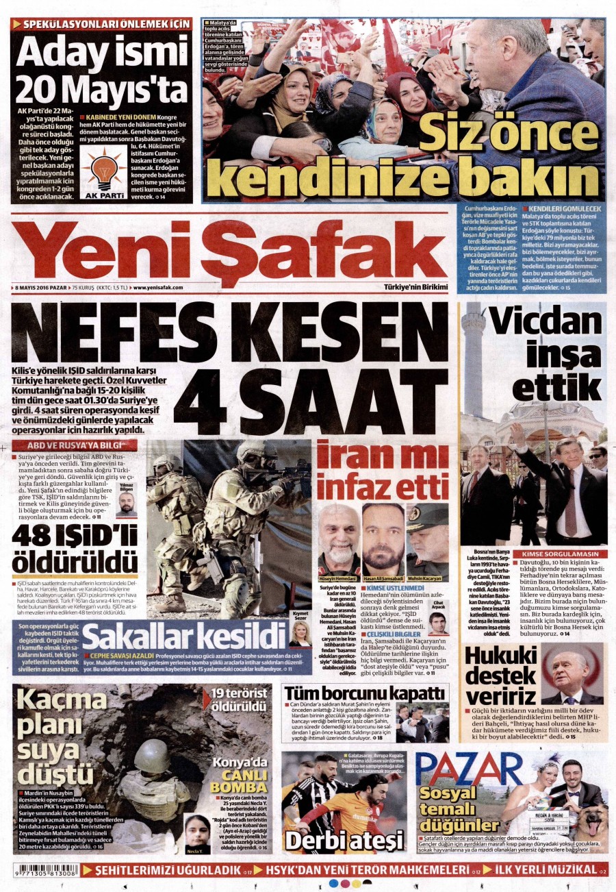 8 Mayıs 2016 gazete manşetleri - 922