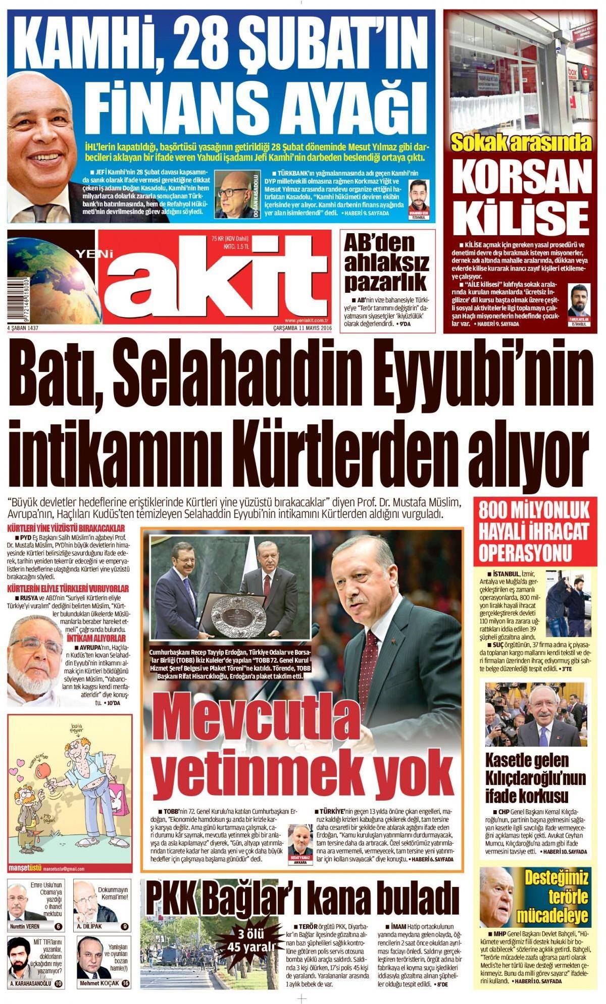 11 Mayıs 2016 gazete manşetleri - 567