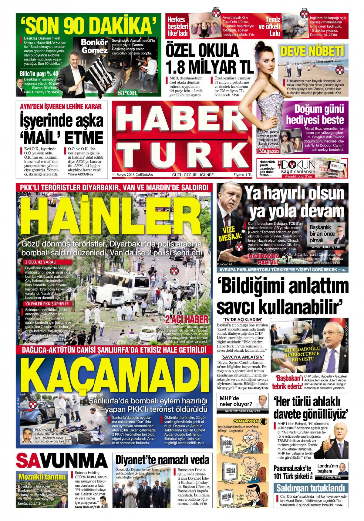 11 Mayıs 2016 gazete manşetleri - 875
