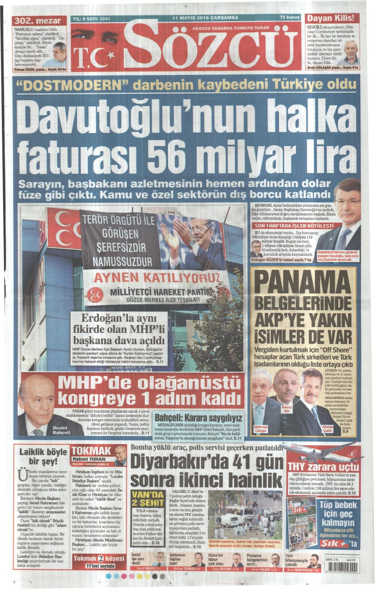 11 Mayıs 2016 gazete manşetleri - 845