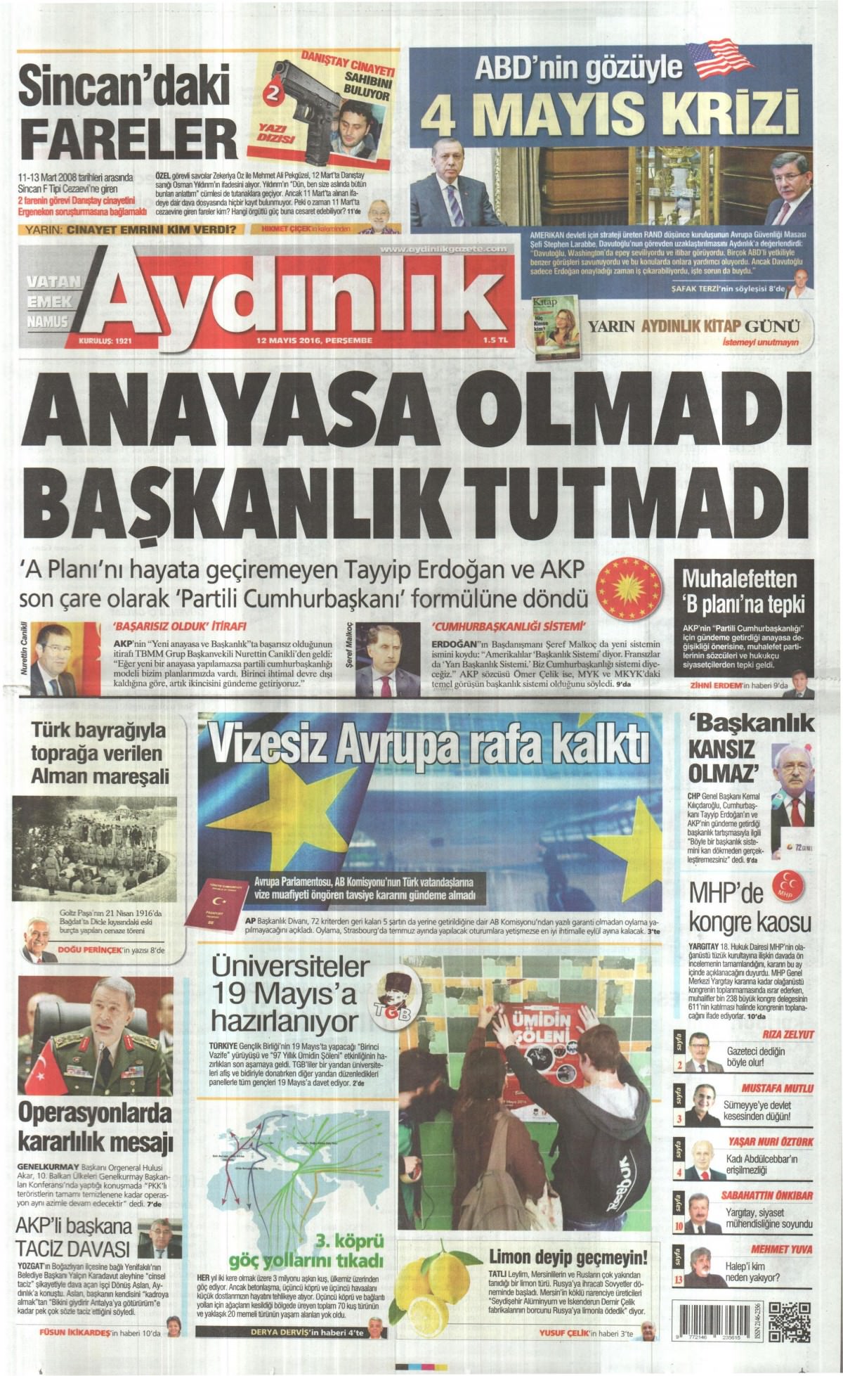 12 Mayıs 2016 gazete manşetleri - 6