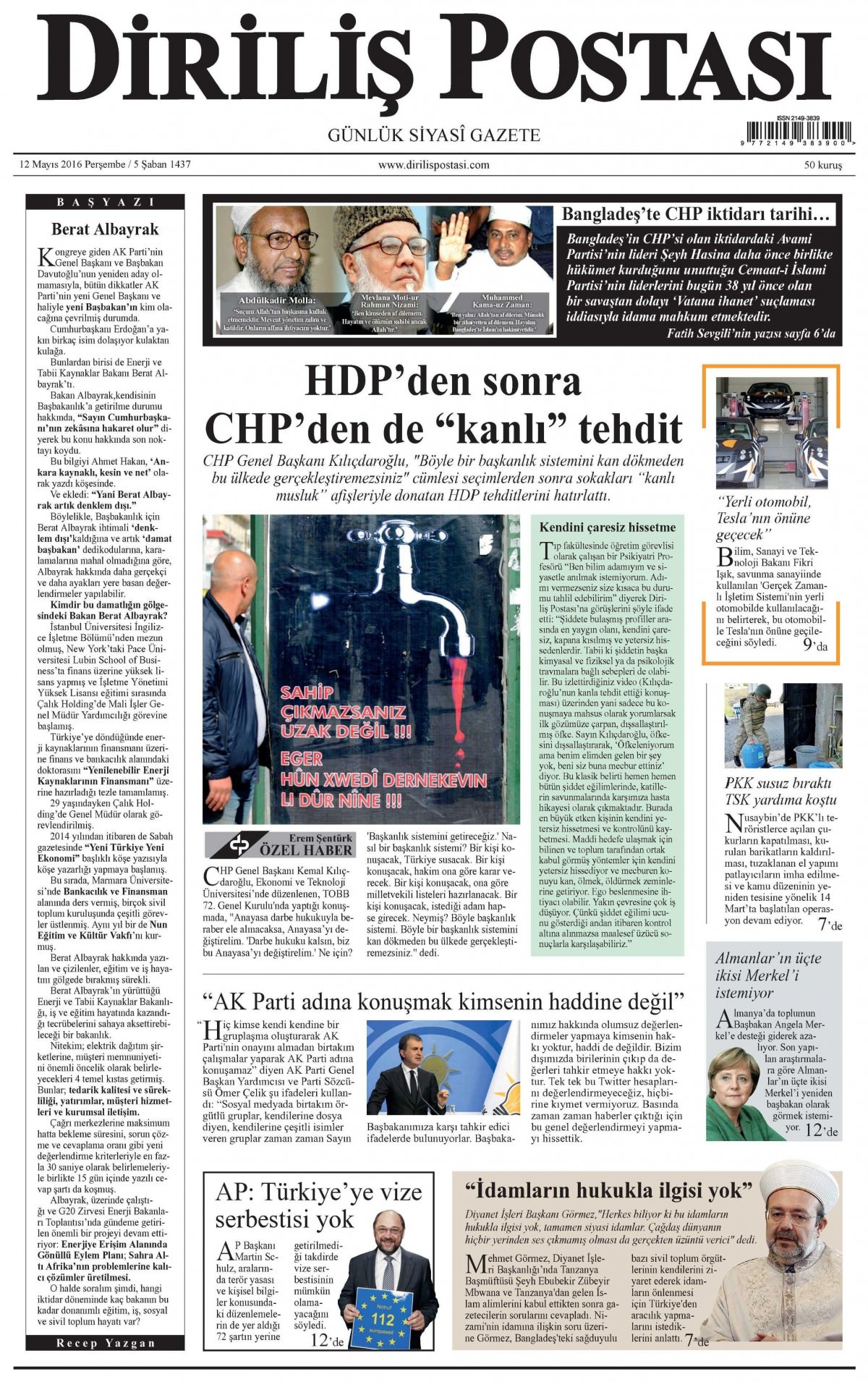 12 Mayıs 2016 gazete manşetleri - 1