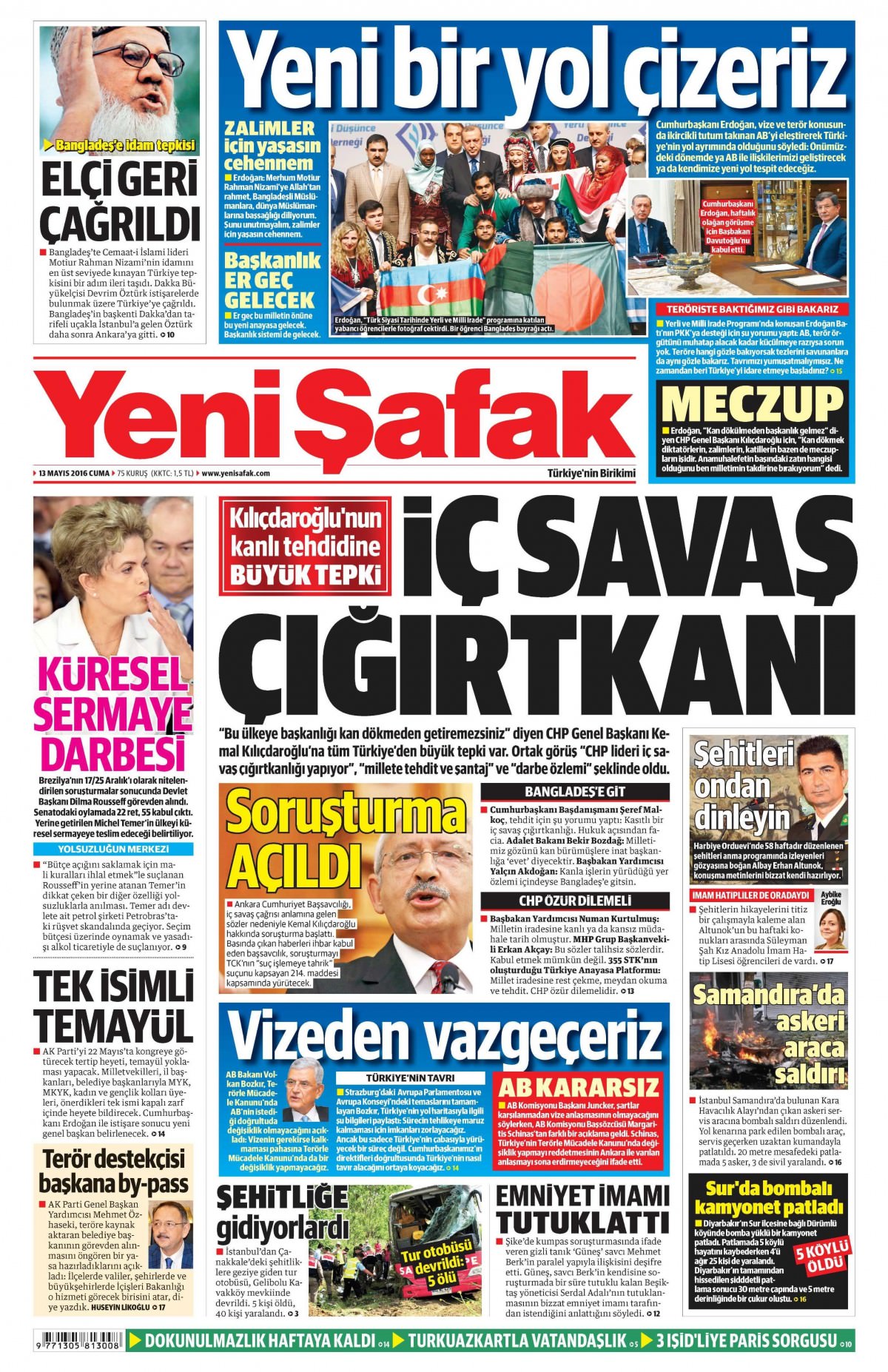 13 Mayıs 2016 gazete manşetleri - 546