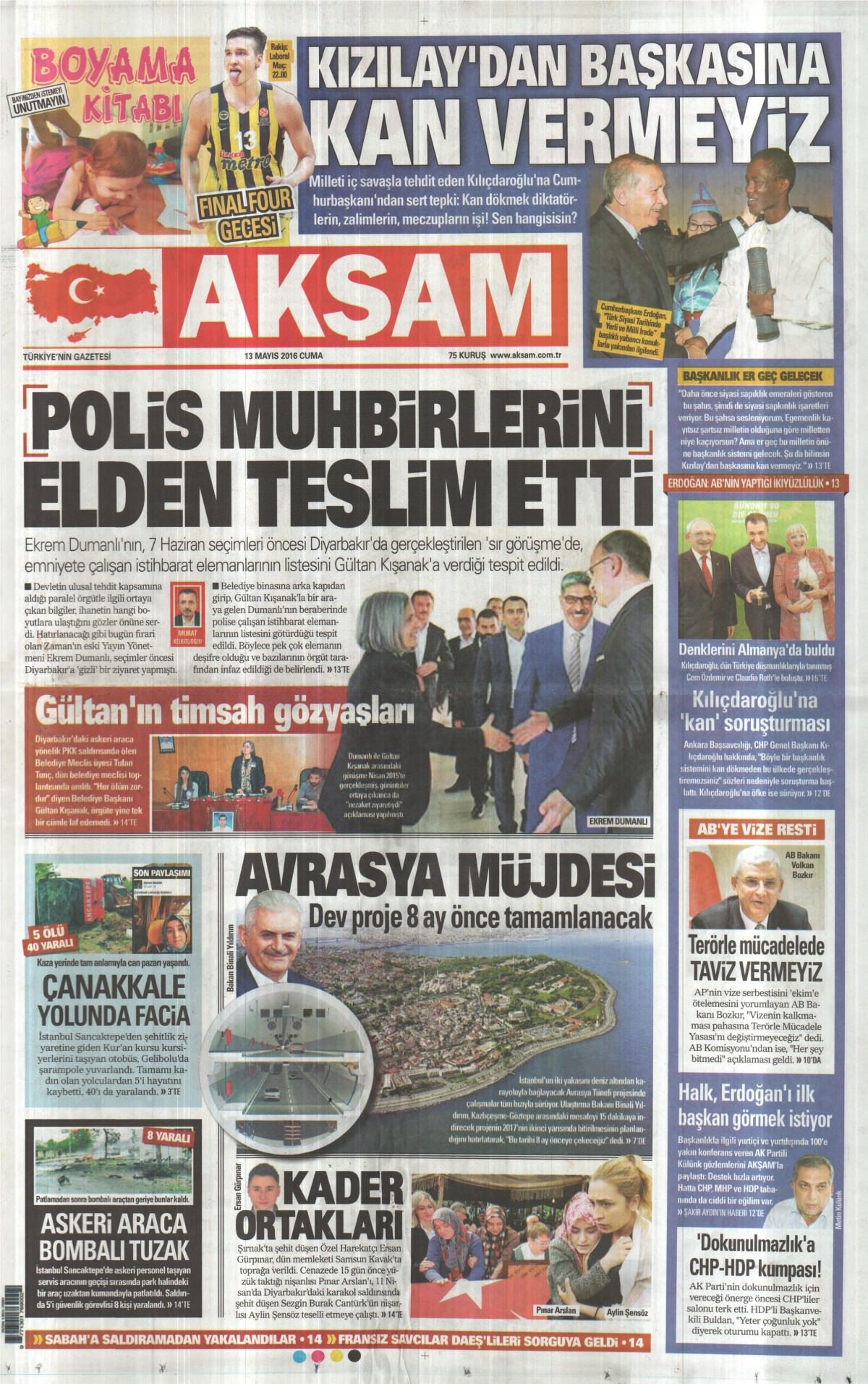 13 Mayıs 2016 gazete manşetleri - 533