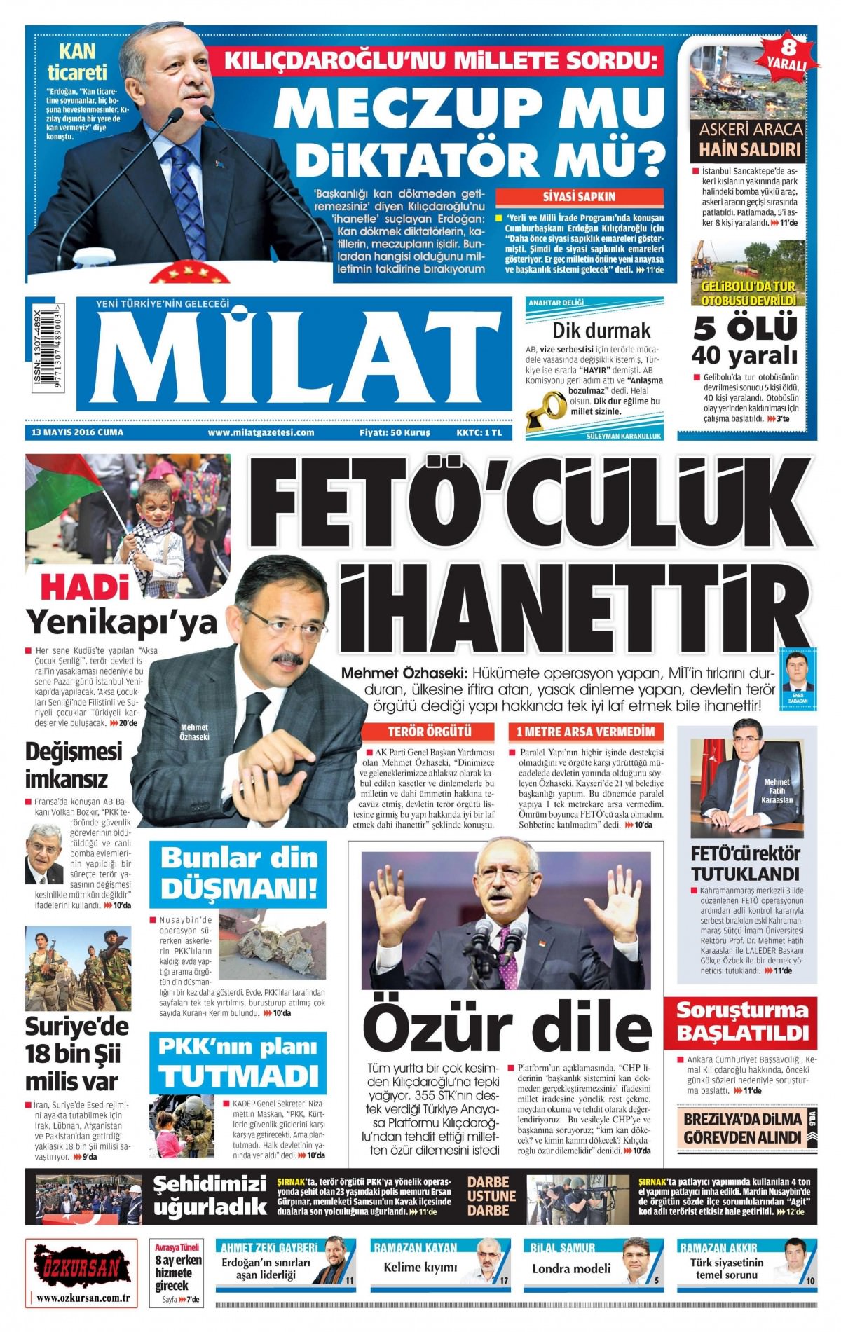 13 Mayıs 2016 gazete manşetleri - 672