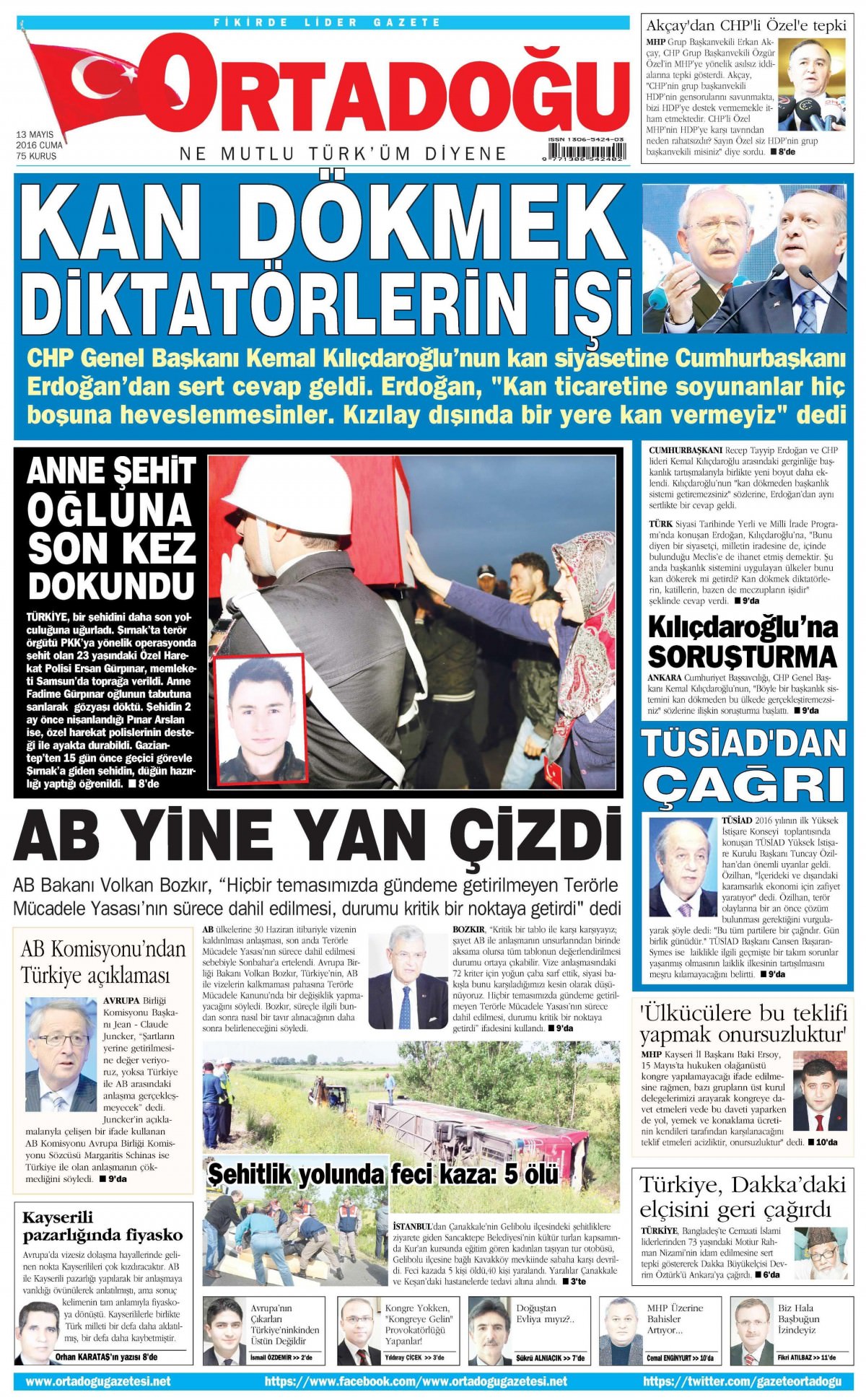 13 Mayıs 2016 gazete manşetleri - 705