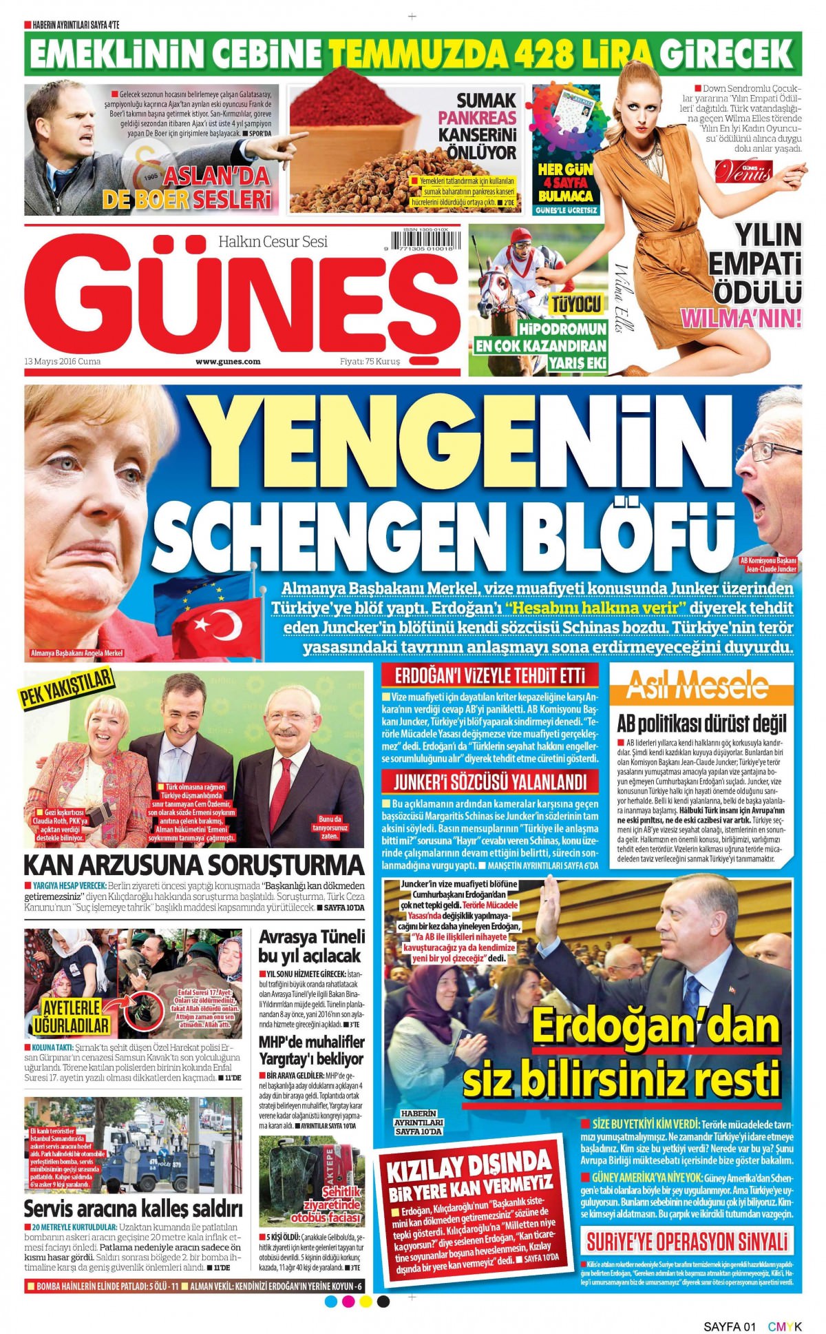 13 Mayıs 2016 gazete manşetleri - 650