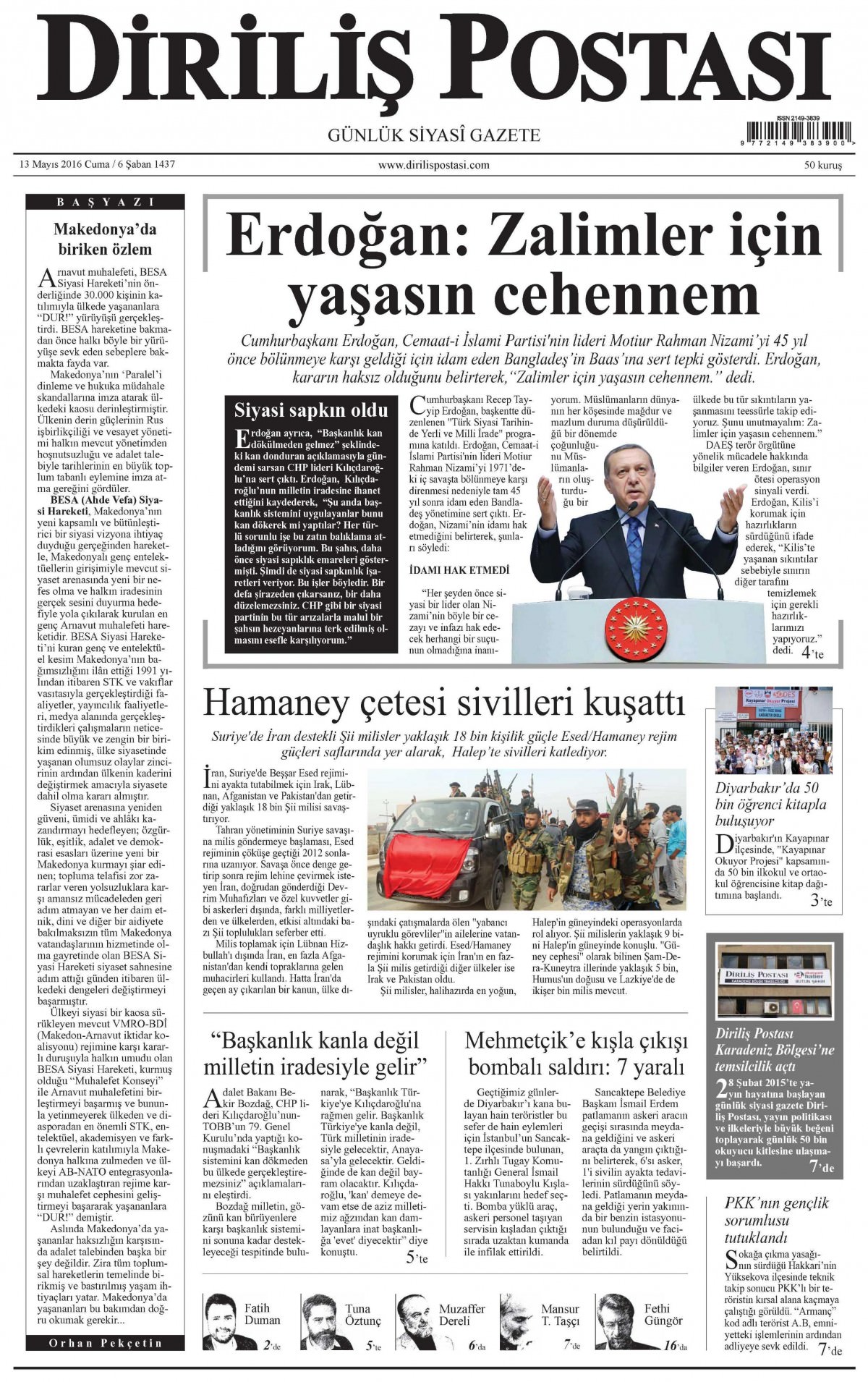 13 Mayıs 2016 gazete manşetleri - 862
