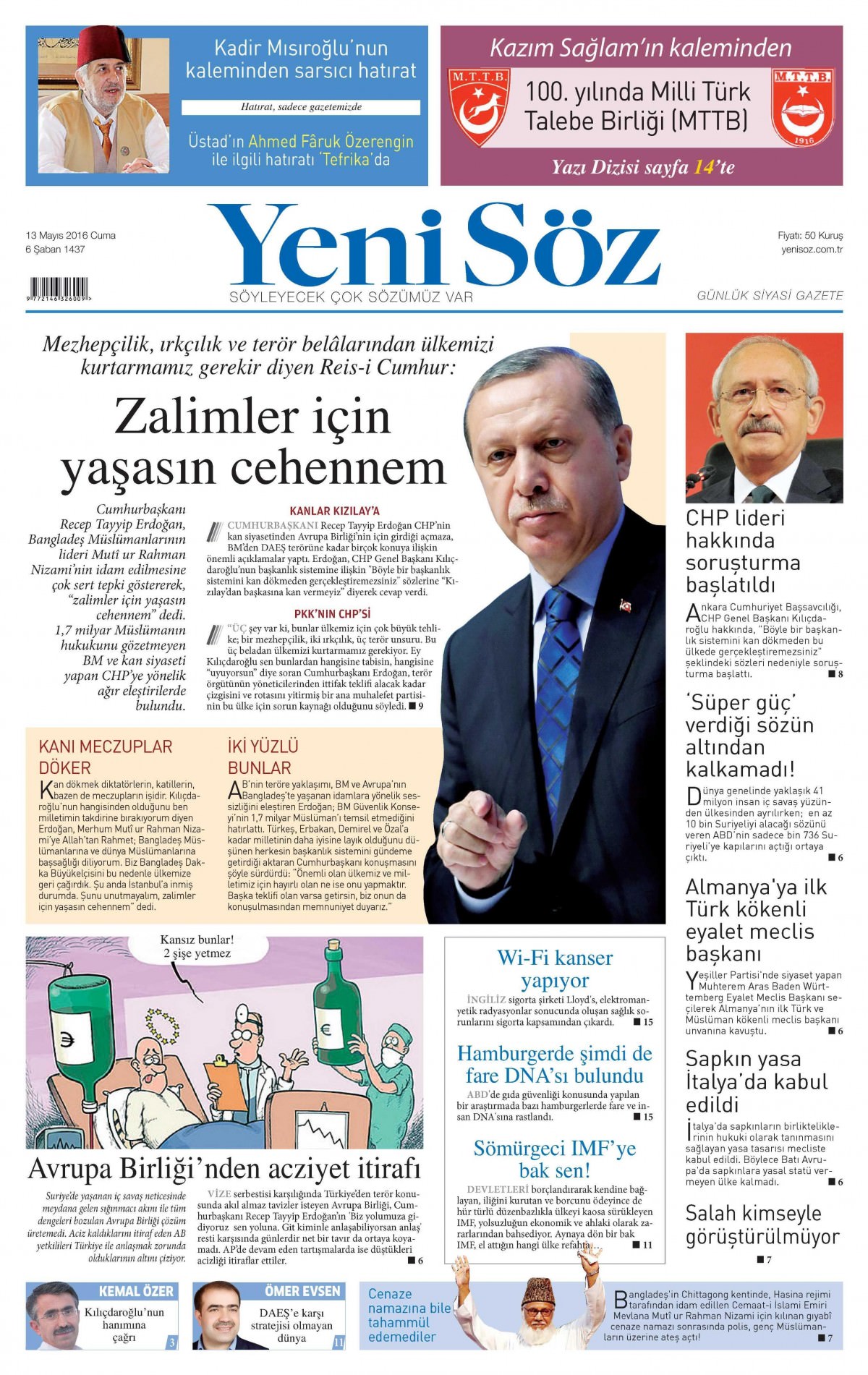 13 Mayıs 2016 gazete manşetleri - 839