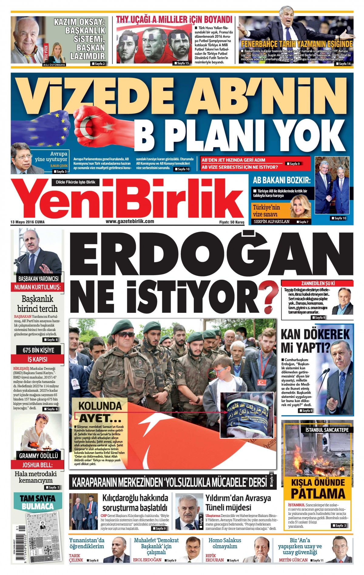 13 Mayıs 2016 gazete manşetleri - 680