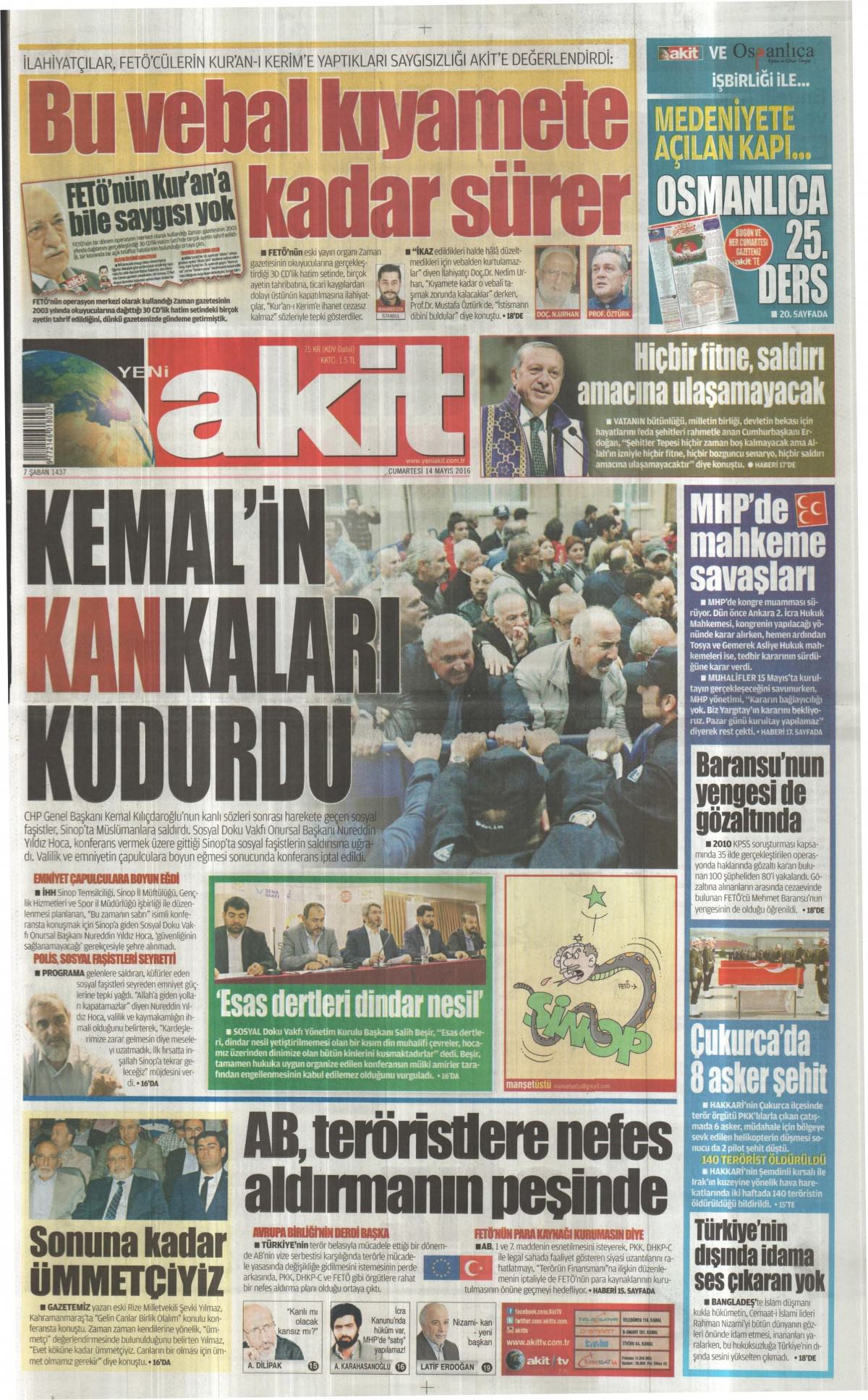 14 Mayıs 2016 gazete manşetleri - 9