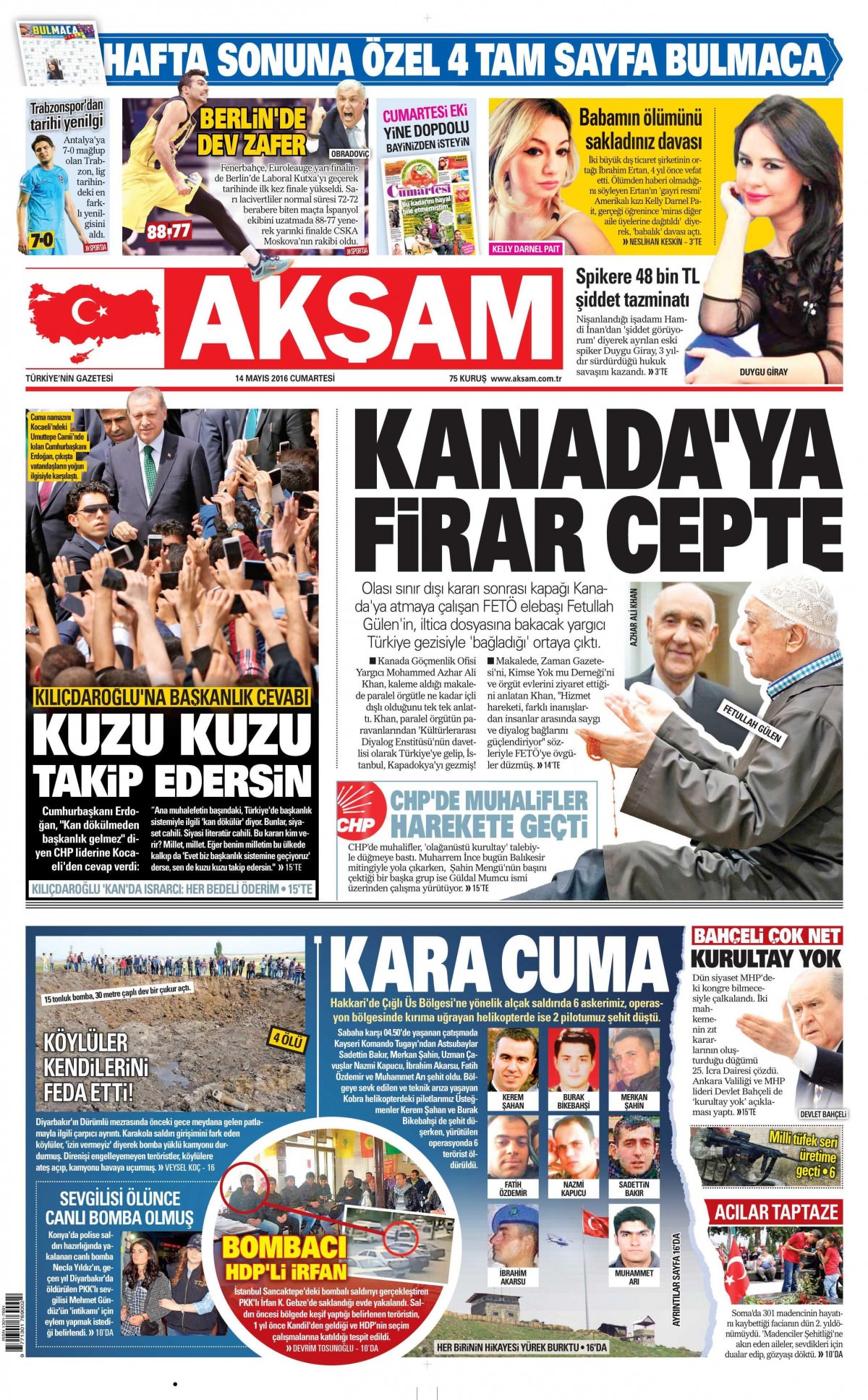 14 Mayıs 2016 gazete manşetleri - 8