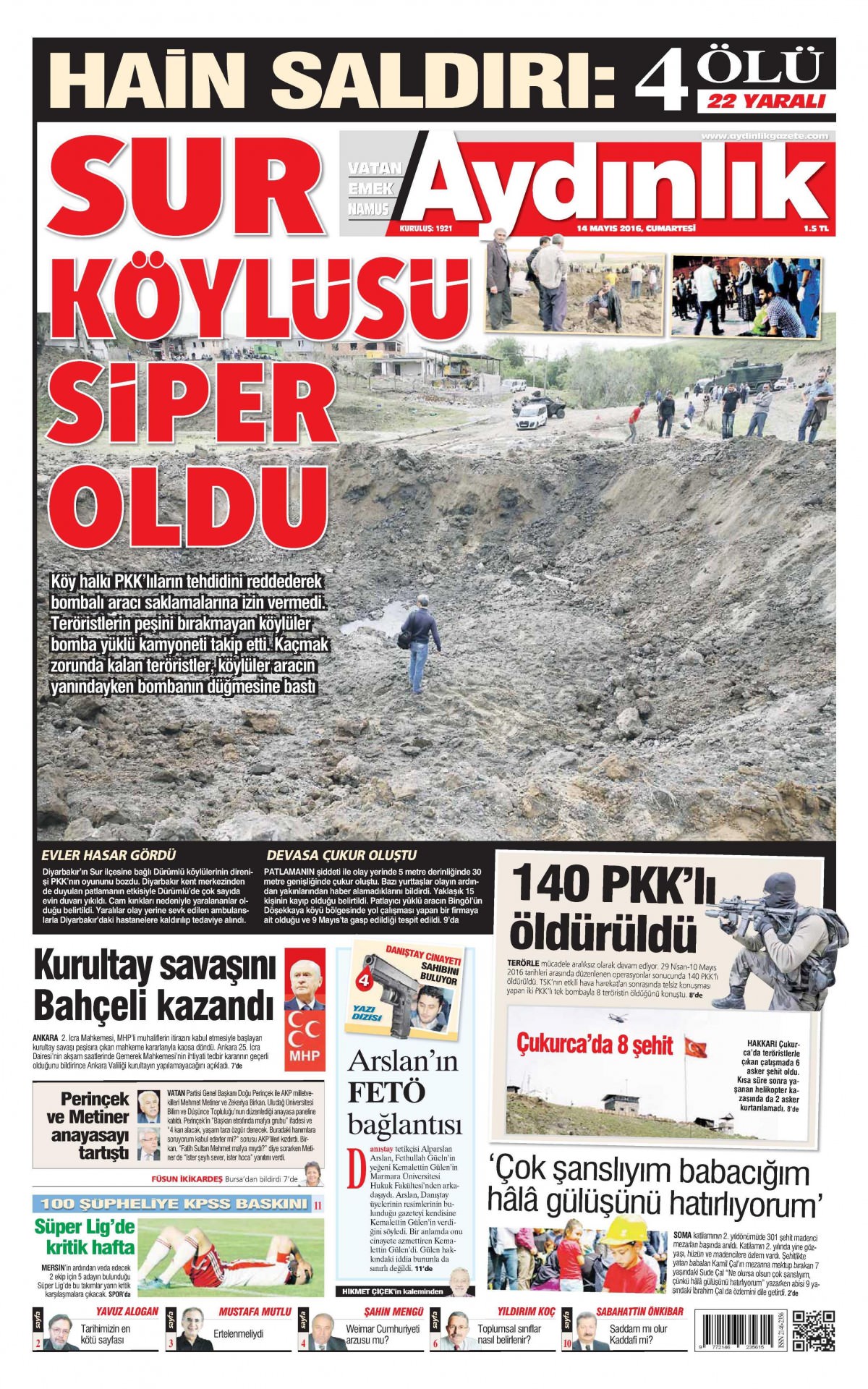 14 Mayıs 2016 gazete manşetleri - 2