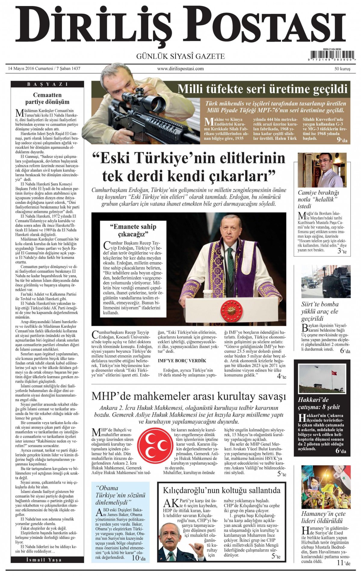 14 Mayıs 2016 gazete manşetleri - 1