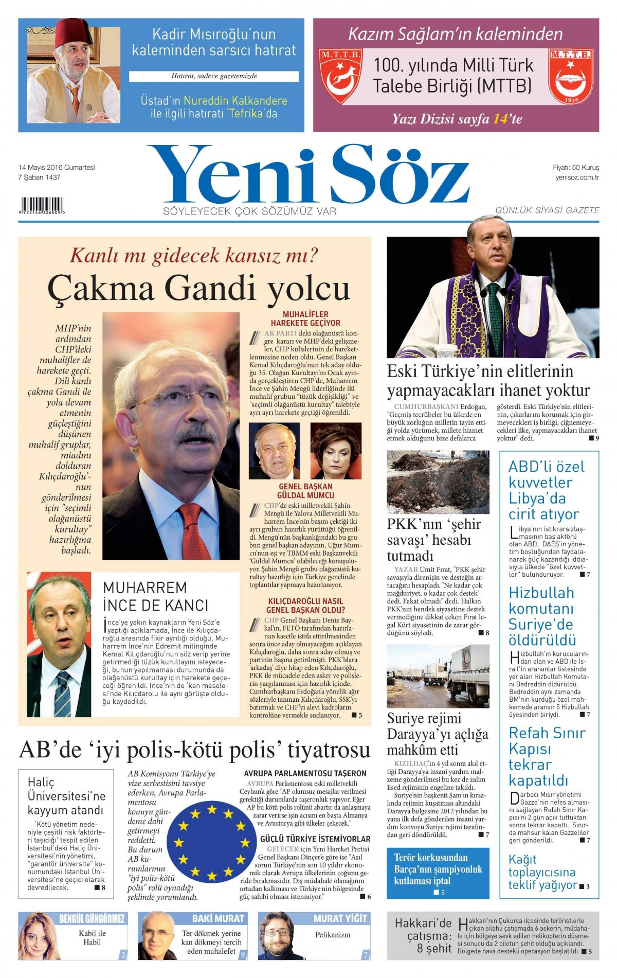 14 Mayıs 2016 gazete manşetleri - 13