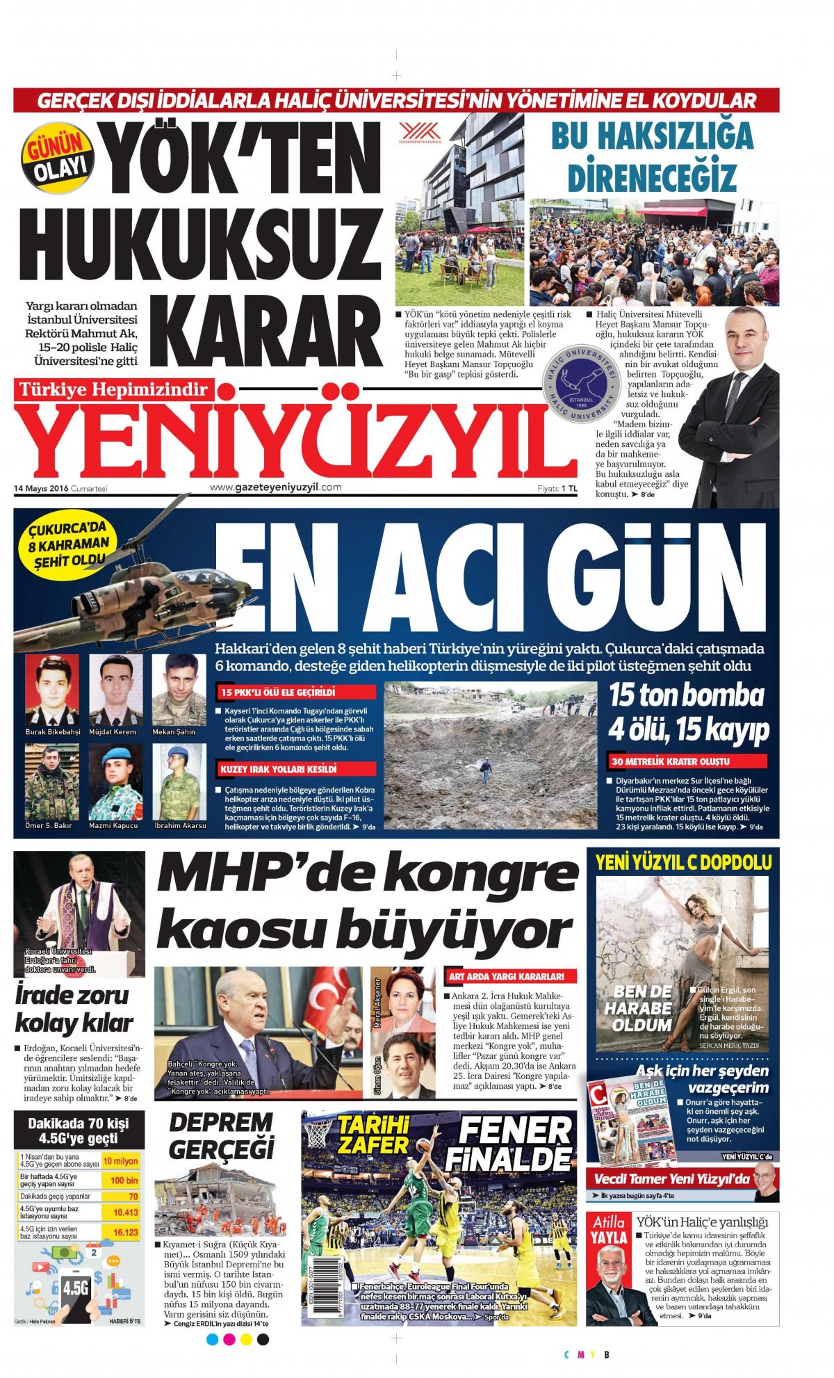 14 Mayıs 2016 gazete manşetleri - 15