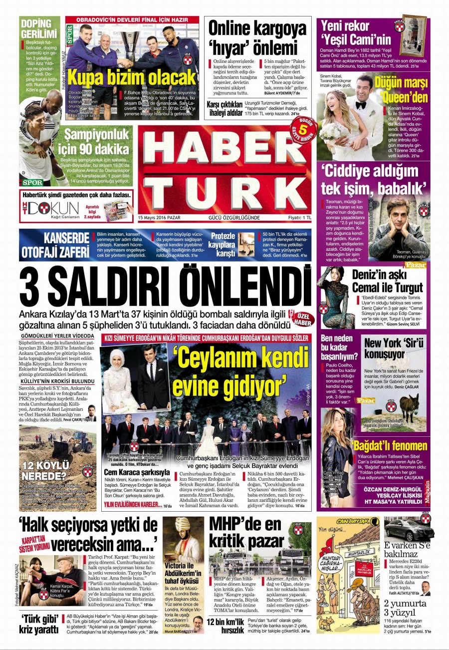 15 Mayıs 2016 gazete manşetleri - 7