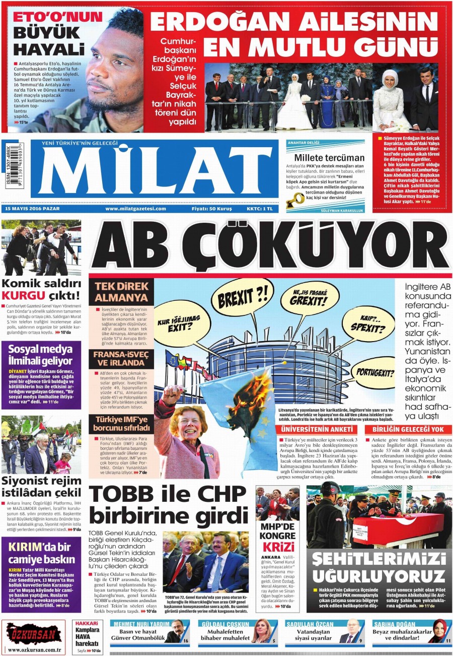 15 Mayıs 2016 gazete manşetleri - 2