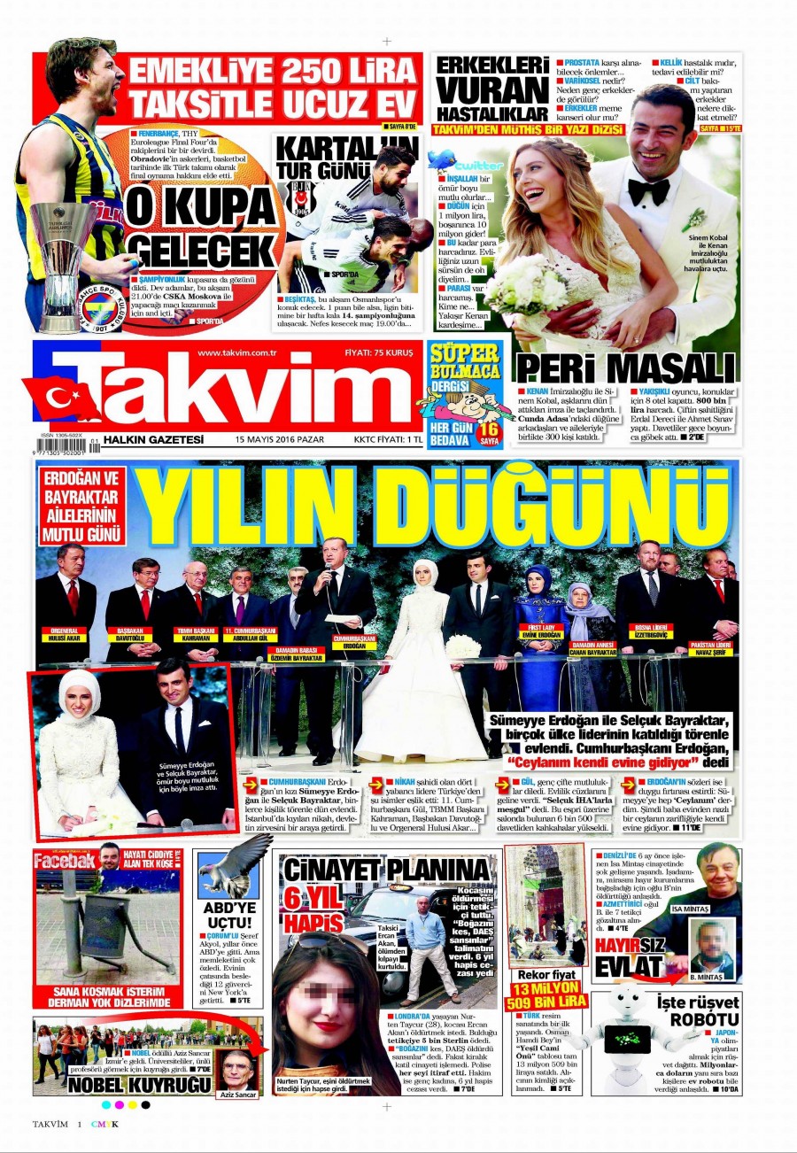 15 Mayıs 2016 gazete manşetleri - 1