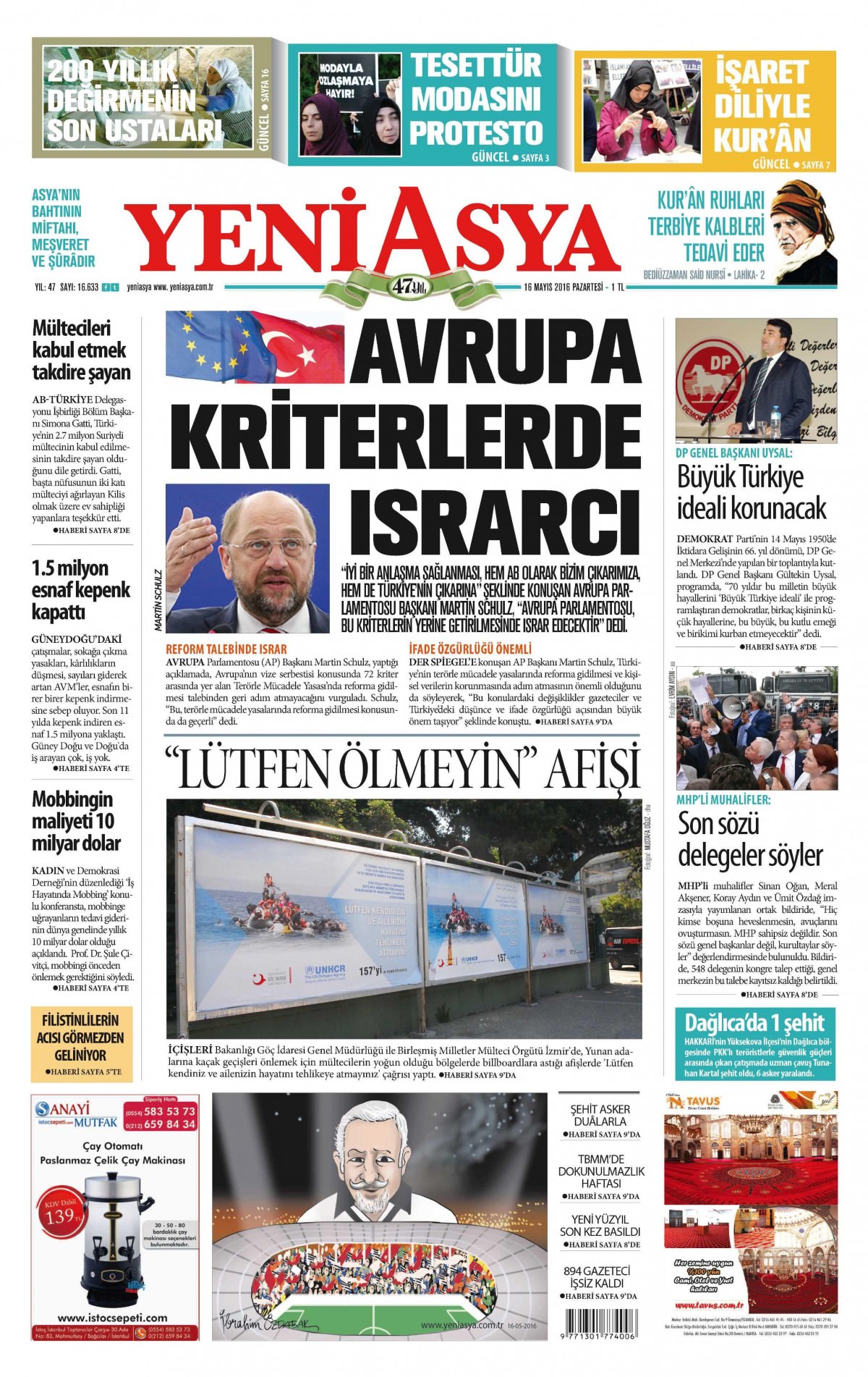 16 Mayıs 2016 gazete manşetleri - 724