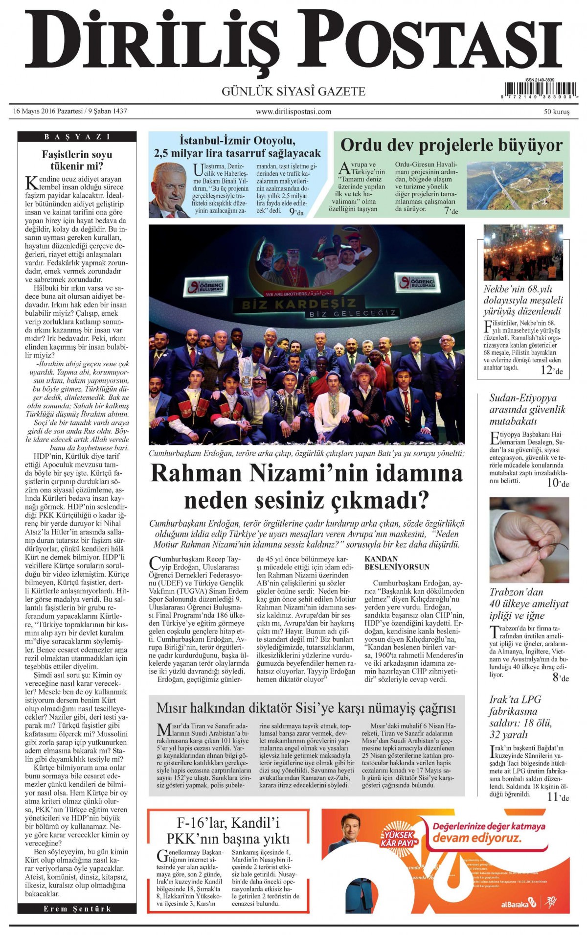 16 Mayıs 2016 gazete manşetleri - 540
