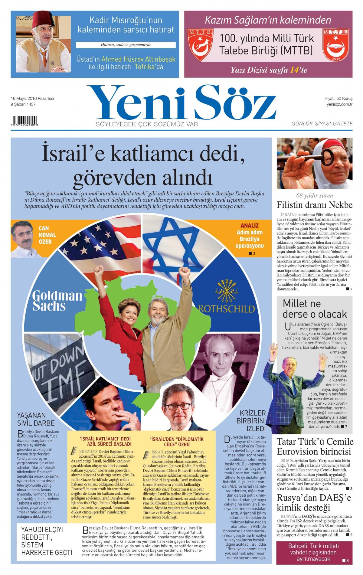 16 Mayıs 2016 gazete manşetleri - 925