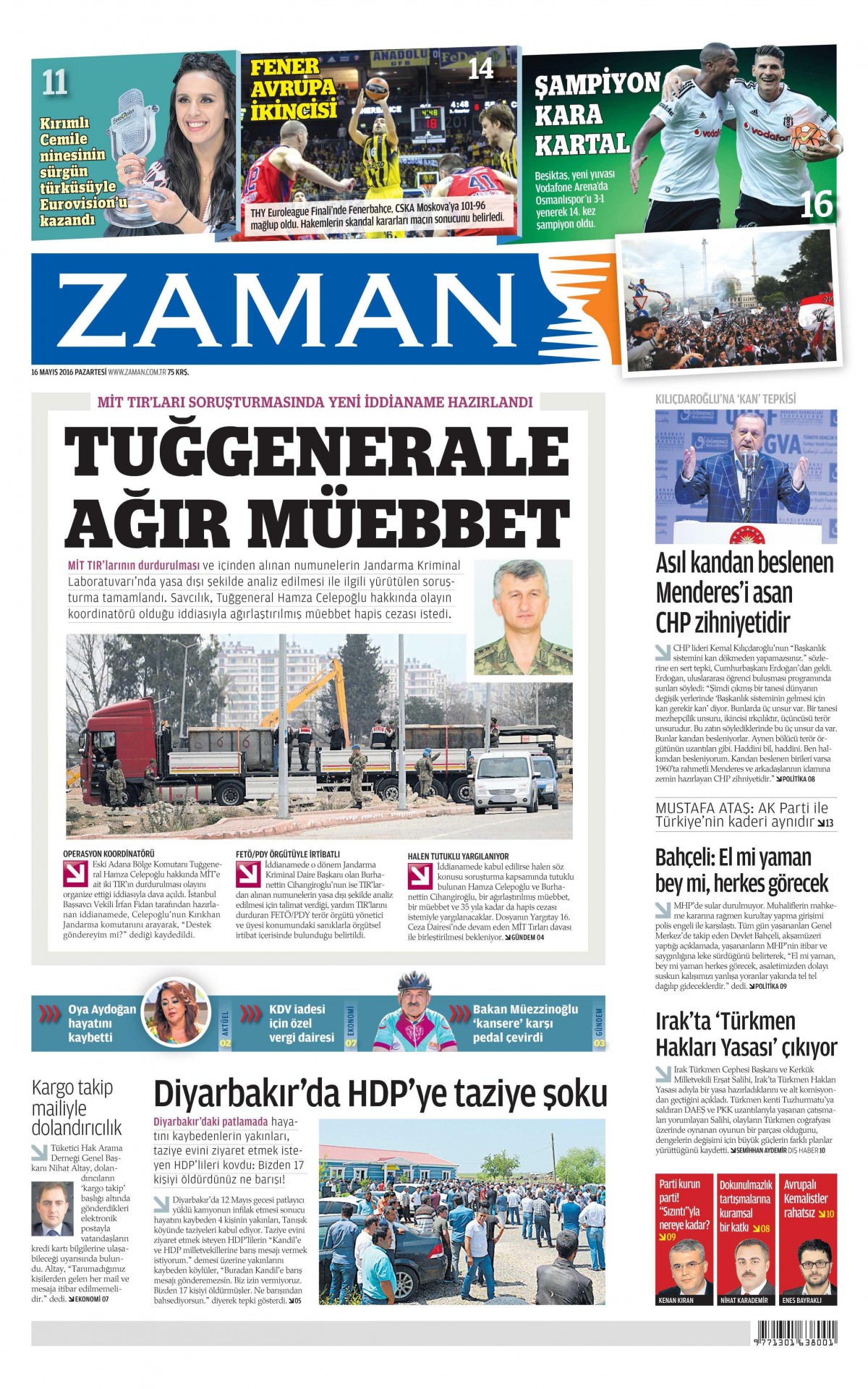 16 Mayıs 2016 gazete manşetleri - 828