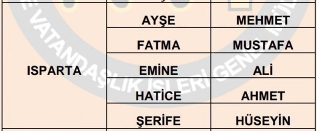 Türkiye'de en çok kullanılan isimler - 76