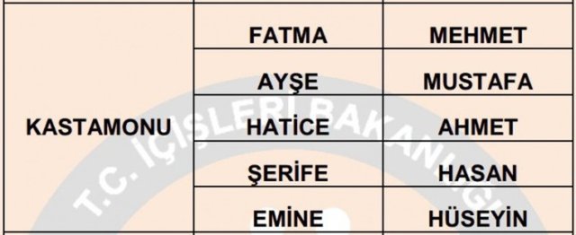 Türkiye'de en çok kullanılan isimler - 46