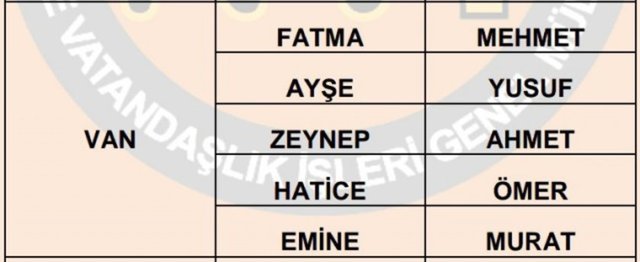 Türkiye'de en çok kullanılan isimler - 58