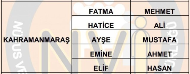 Türkiye'de en çok kullanılan isimler - 44