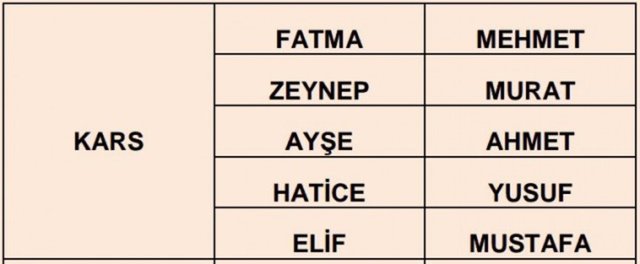 Türkiye'de en çok kullanılan isimler - 22