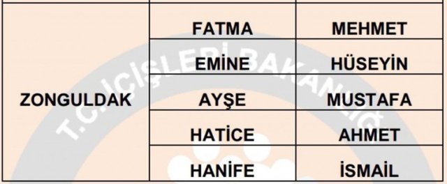 Türkiye'de en çok kullanılan isimler - 69