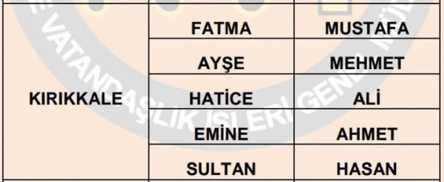 Türkiye'de en çok kullanılan isimler - 33