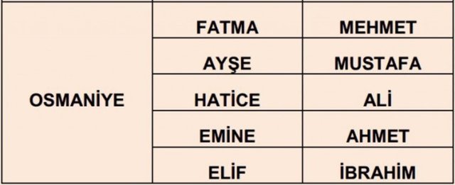 Türkiye'de en çok kullanılan isimler - 6