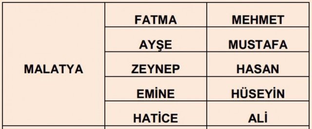 Türkiye'de en çok kullanılan isimler - 16