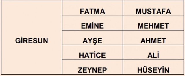 Türkiye'de en çok kullanılan isimler - 40