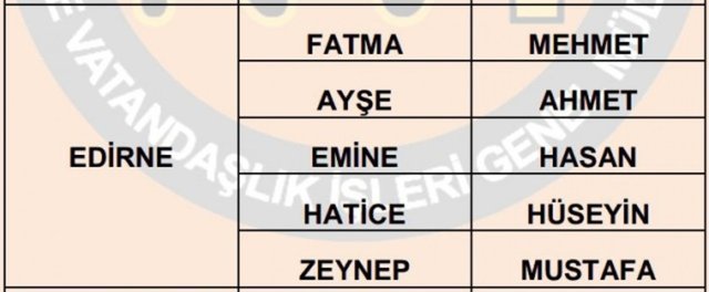 Türkiye'de en çok kullanılan isimler - 2
