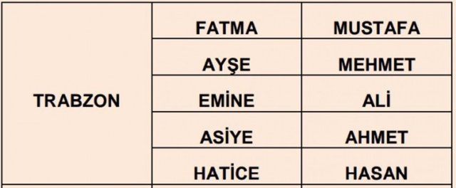 Türkiye'de en çok kullanılan isimler - 15