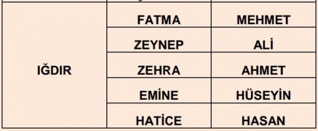 Türkiye'de en çok kullanılan isimler - 35