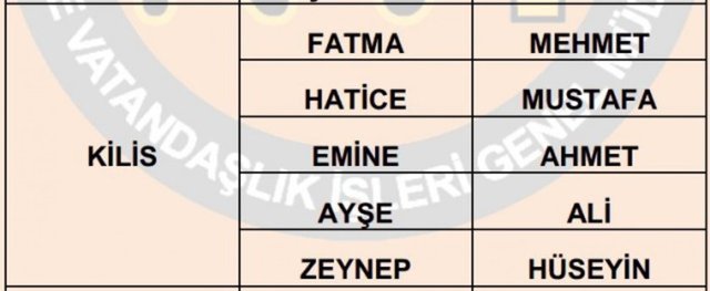 Türkiye'de en çok kullanılan isimler - 27